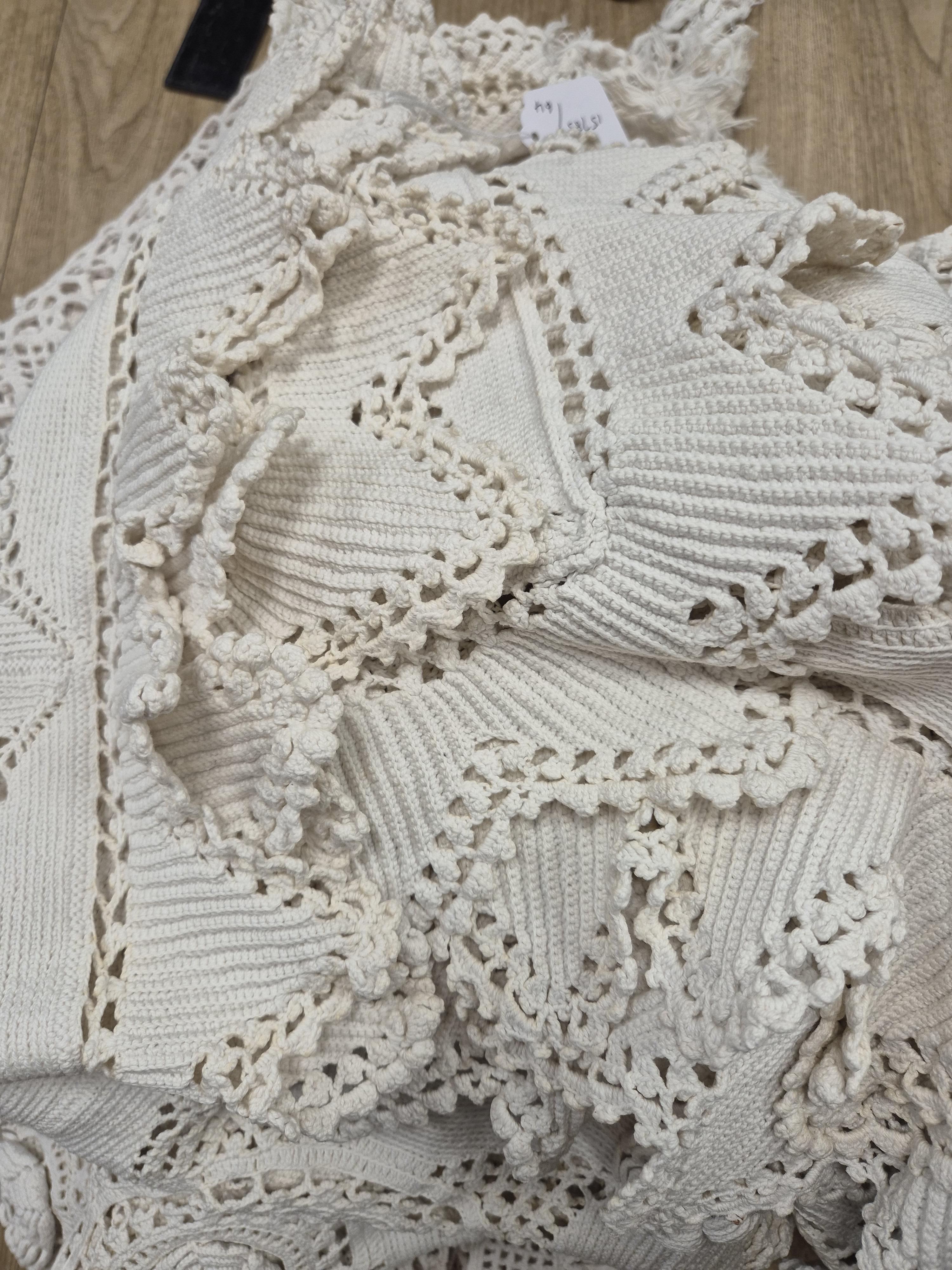 Two French Provincial hand crochet bed covers with two others having fringed edges. Condition - good